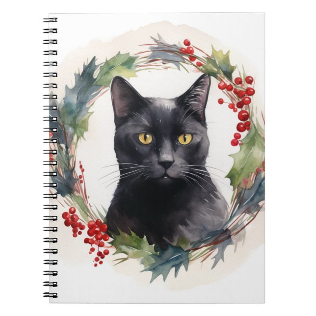 Carnet Chat noir Fête de couronnes de Noël Kitten (Devant)