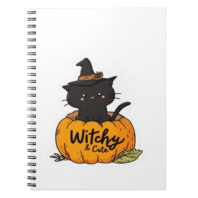Carnet Chat noir mignon en citrouille avec casquette sorc (Devant)