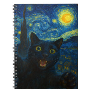 Carnet Chat noir Nuit étoilée Van Gogh Chat selfie