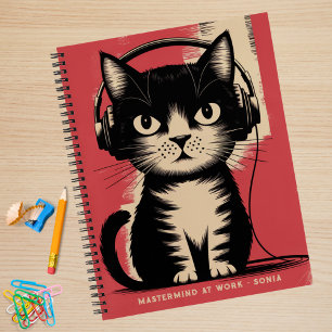 Carnet Chat Noir Rétro, Génie au Travail & Nom,Drôle