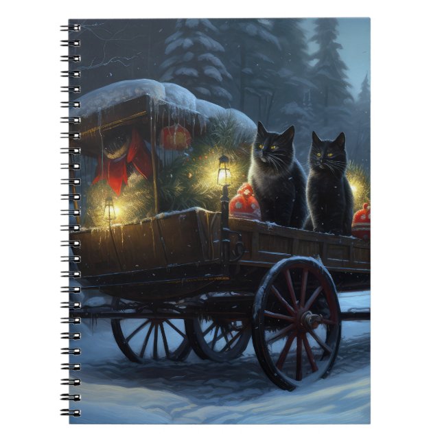 Carnet Chat noir Snowy Sleigh Ride Décor de Noël (Devant)