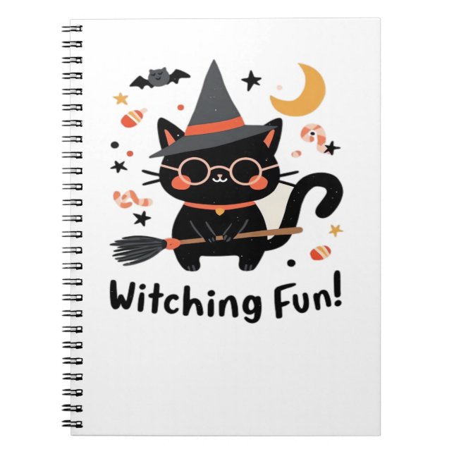 Carnet Chat noir sorcier amusant avec chambre - Jolie Hal (Devant)