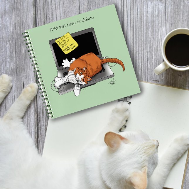 Carnet Chat Orange Drôle Ordinateur Portable Vert Travail (Créateur téléchargé)
