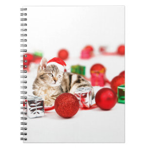 Carnet Chat portant le chapeau rouge du Père Noël
