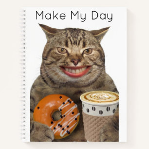 Carnet Chat sot avec beigne et café Personnalisé