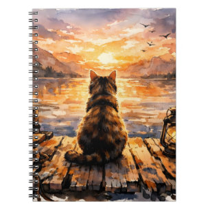 Carnet Chat sur le quai au coucher du soleil