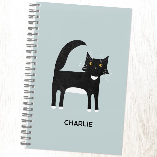 Carnet Chat Tuxedo noir et blanc Personnalisé (Fun black and white tuxedo cat personalized custom name notebook for animal lovers)