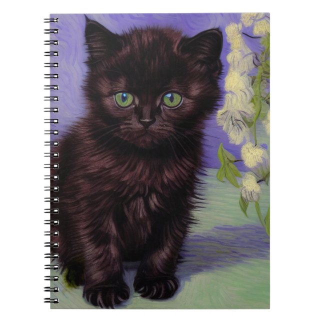 Carnet Chat Van Gogh avec fleurs blanches (Devant)