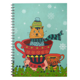Carnet Chat Whimsical assis dans un thé Noël