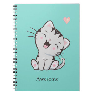 Carnet Chaton adorable et génial sur fond bleu clair