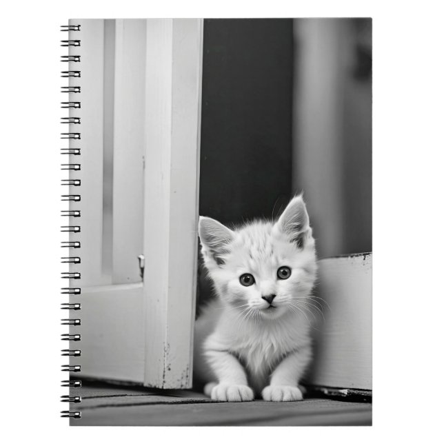 Carnet Chaton Blanc À La Porte (Devant)