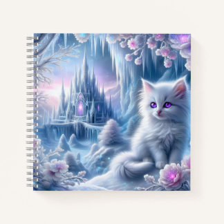 Carnet Chaton blanc dans un royaume de glace imaginaire