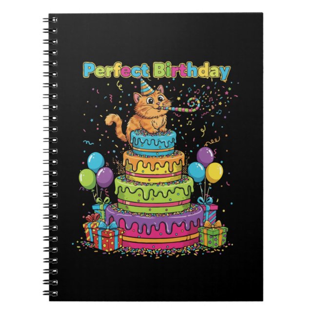 Carnet Chaton de dessin animé mignon sur gâteau arc-en-ci (Devant)