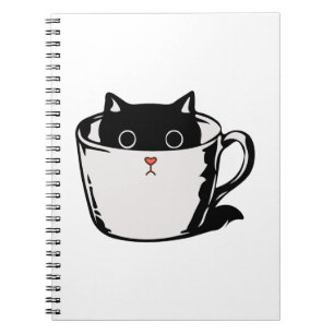 Carnet Chaton noir avec nez rouge caché dans une tasse