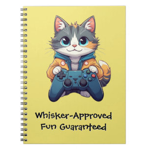 Carnet Chaton tenant une manette de jeu et souriant - Cha