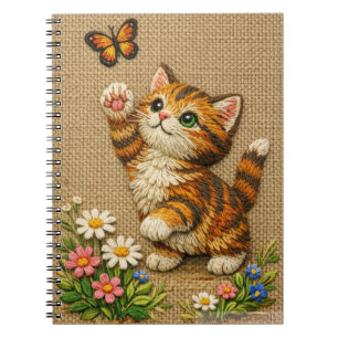 Carnet Chaton tigré joueur avec papillon brodé