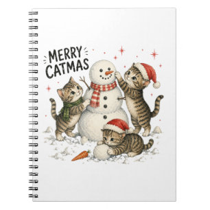 Carnet Chatons de Noël construisant un bonhomme de neige