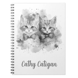 Carnet Chatons noirs et blancs avec nom personnalisé bow