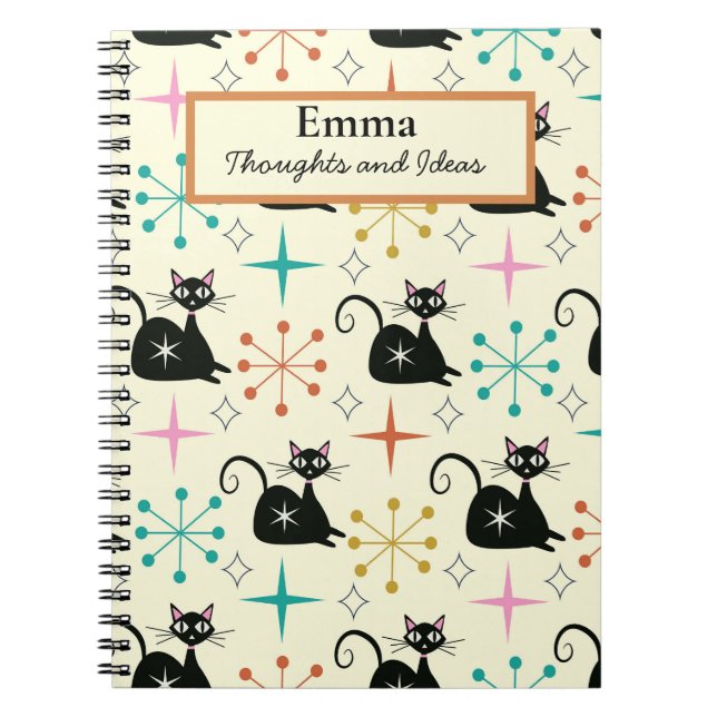 Carnet Chats atomiques de milieu de siècle avec des explo (Devant)