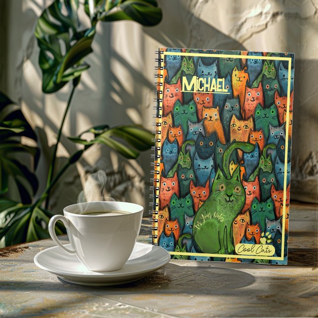 Carnet Chats Cool Motif Coloré (Cool Cats Colorful Pattern Notebook)