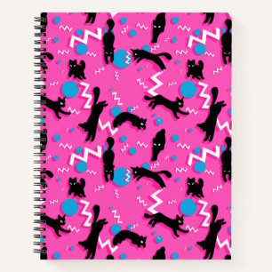 Carnet Chats des années 80 Noir rose Motif géométrique Me