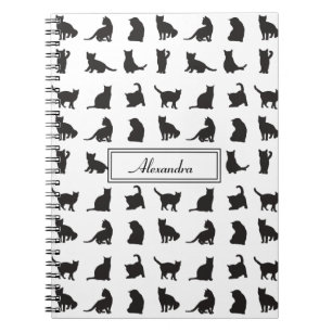 Carnet Chats en silhouette noire avec monogramme de prén