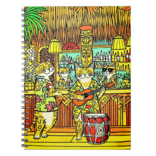 Carnet Chats en vacances sur une île dans un bar Tiki