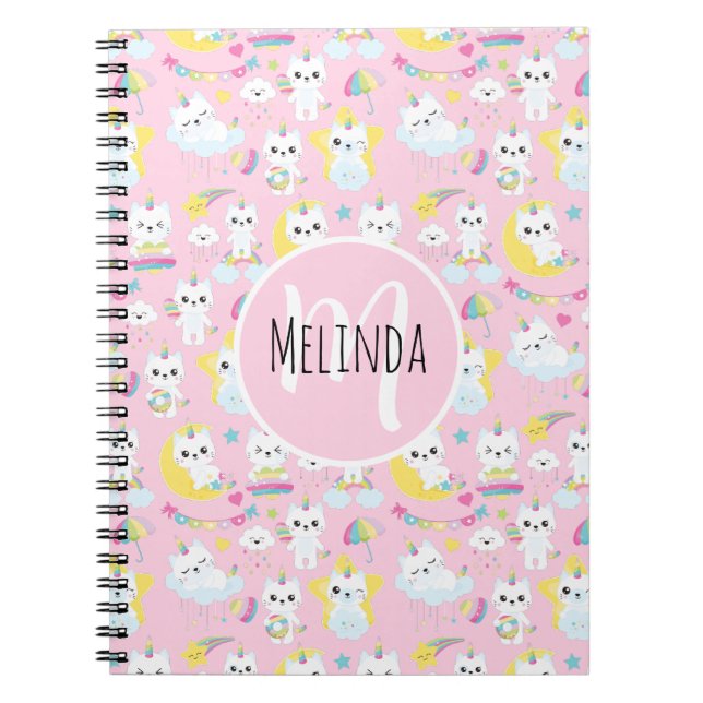 Carnet Chats licornes mignons motif rose pâle (Devant)