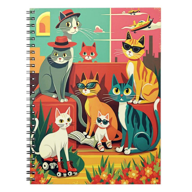 Carnet Chats modernes du milieu du siècle en vacances (Devant)