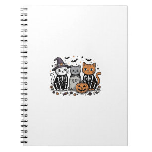 Carnet Chats squelette mignons gravure vintage Halloween 