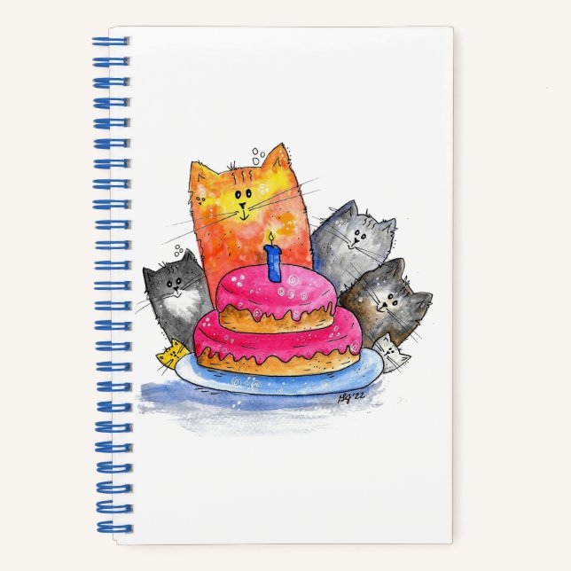 Carnet Chats Whimsical avec gâteau d'anniversaire (Recto)