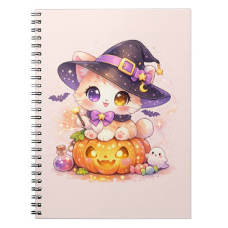 Carnet Chatte sorcière kawaii & Citrouille Halloween pas