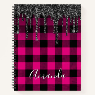 Carnet Chaud Plaid Buffalo Rose Noir Paillettes Coulures