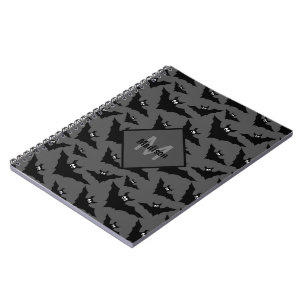 Carnet Chauve-souris noire gris cool Halloween motif Mono