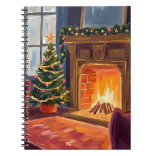 Carnet Cheminée du matin de Noël aquarelle de vacances