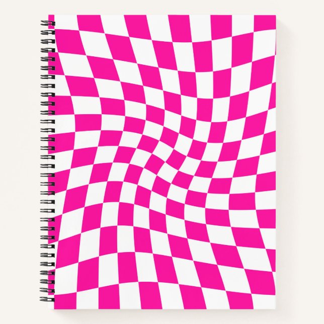 Carnet Chèques Retro Pastel Rose Chaud déformés À damiers (Devant)