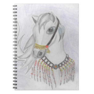 Carnet Cheval arabe en costume indien au crayon couleur