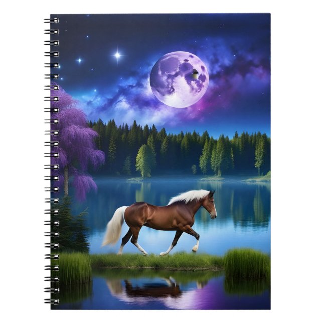 Carnet Cheval belge Palomino sous ciel étoilé violet (Devant)
