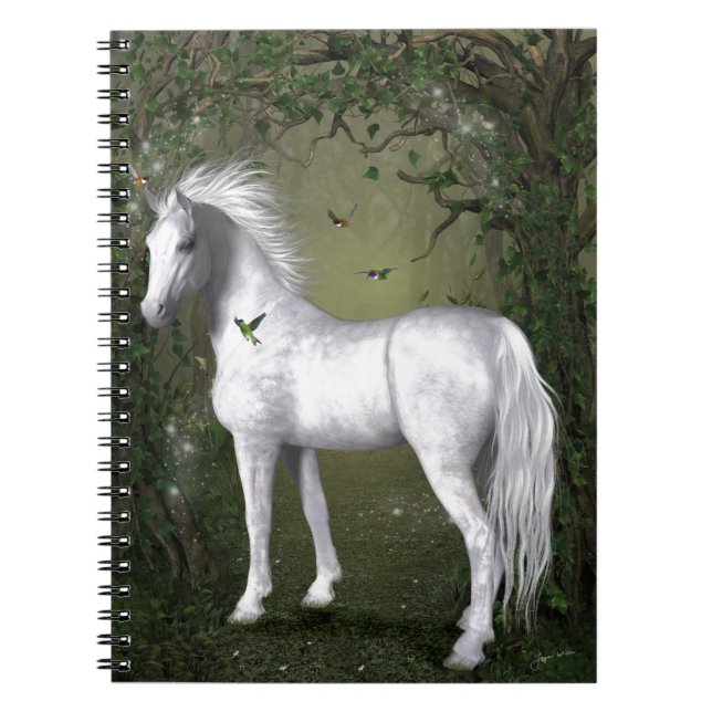 Carnet Cheval blanc dans les bois avec des colibris (Devant)