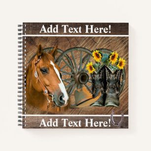 Carnet Cheval Cowboy Boots Wagon Wheels Sunflowers Wester