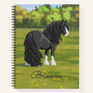 Carnet Cheval d'attelage noir et blanc de la bannière Tzi