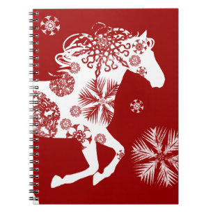 Carnet Cheval de Noël des flocons rouges et blancs