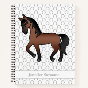 Carnet Cheval de Trotting Brun Bay Dessin Animé & Texte P