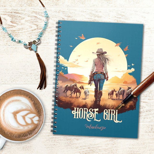 Carnet Cheval fille Cowgirl cheval amoureux du désert cou (Horse girl notebook with desert sunset and horses for horse lovers.)