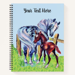 Carnet Cheval Mère Gris Avec Bébé Brown Colt Grass clôtur