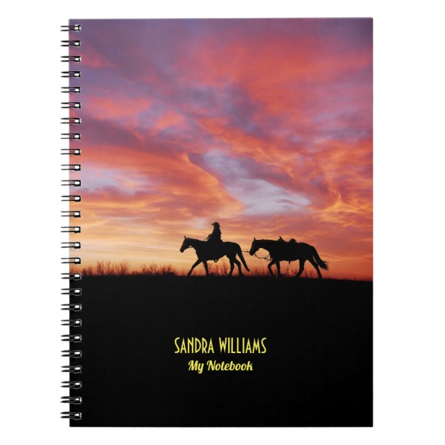 Carnet Chevaux au coucher du soleil nom personnalisé (Devant)
