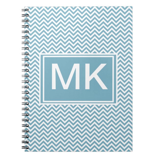 Carnet Chevron bleu avec Monogramme (Devant)
