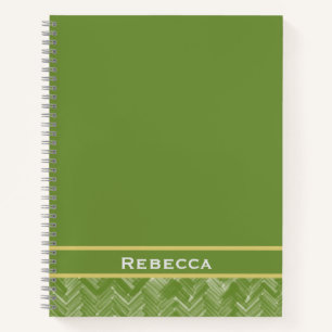 Carnet Chevron Herringbone Motif Forêt Monogramme vert
