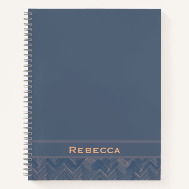 Carnet Chevron Herringbone Motif Retro Blue Monogramme (Devant)