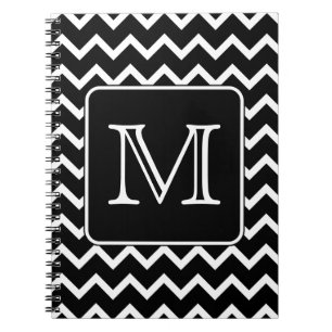 Carnet Chevron noir et blanc avec le monogramme fait sur